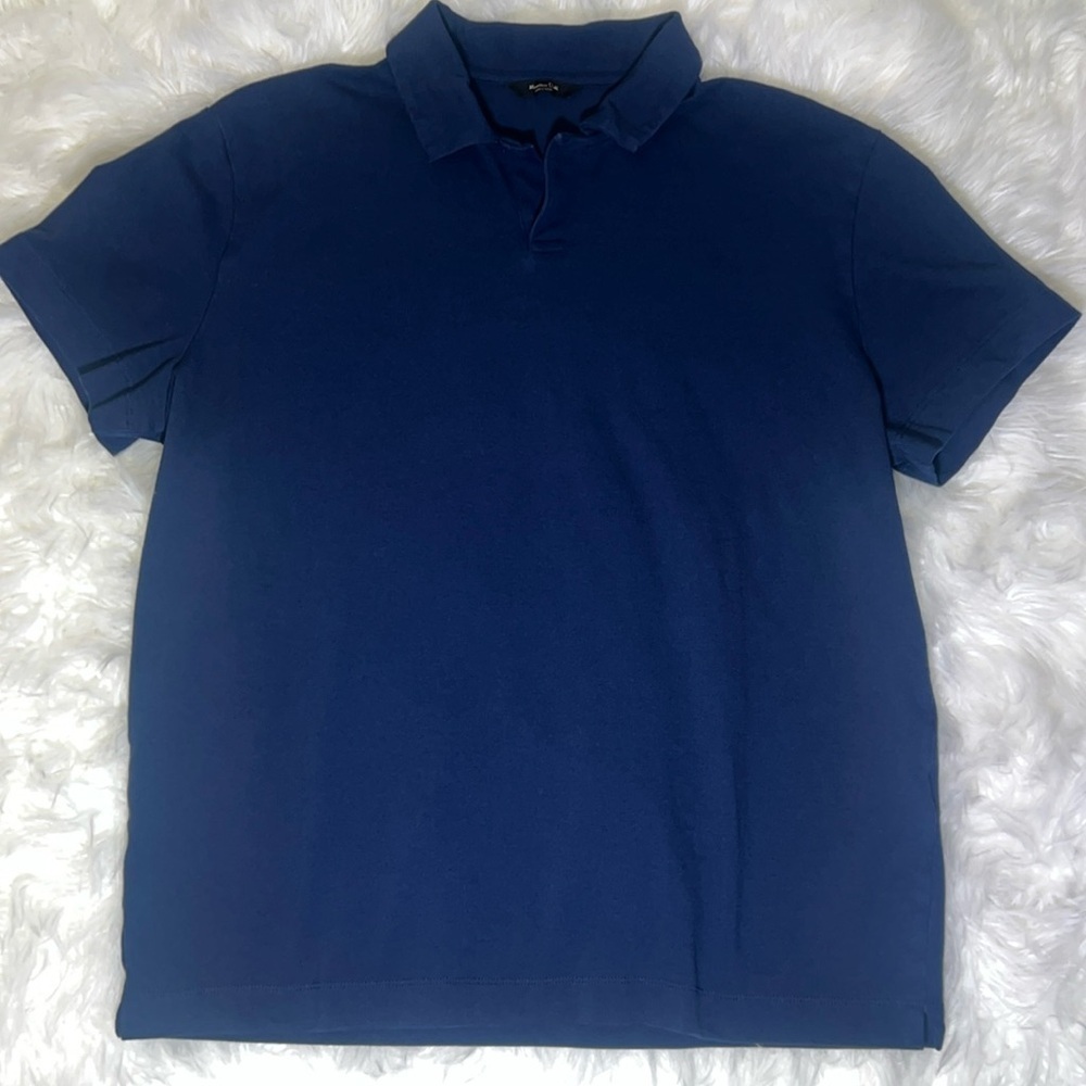Massimo Dutti Men's Blue Polo Size Large